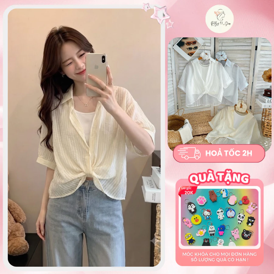 [Tặng buộc tóc] Áo Sơ Mi Nữ Tơ Kẻ Tay Lỡ Kèm Áo Ba Lỗ Áo Sơ Mi Form Rộng Mỏng Nhẹ 3 Màu pastel dễ phối đồ đi làm đi học