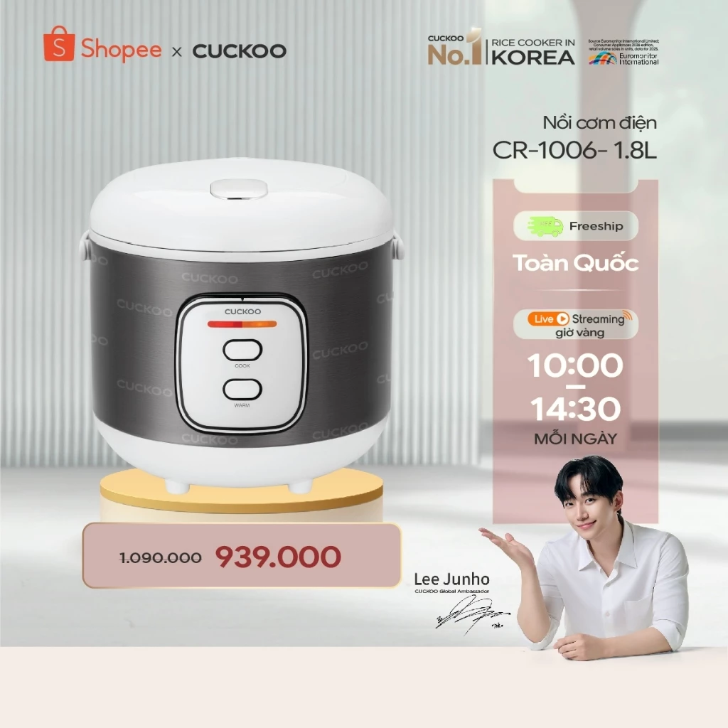 Nồi cơm điện Cuckoo 1.8L CR-1006 lòng nồi chống dính - Bảo hành 1 năm -Hàng chính hãng