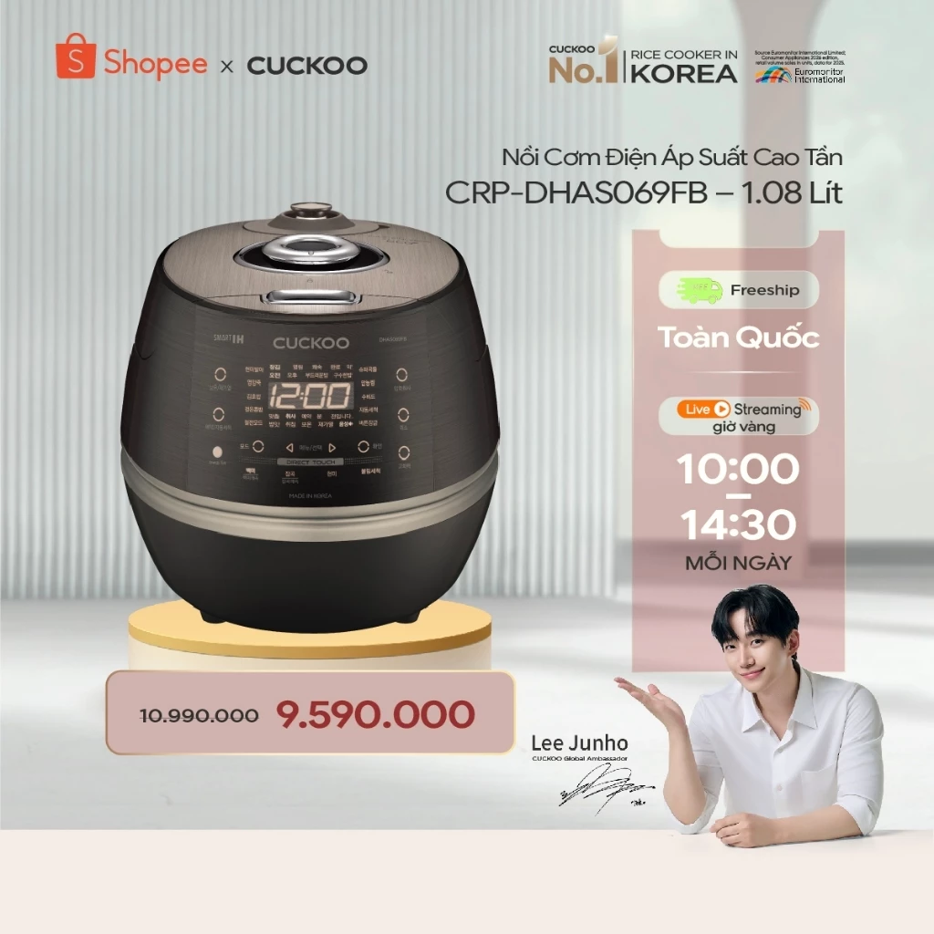 Nồi Cơm Điện Áp Suất Cao Tần Cuckoo CRP-DHAS069FB – 1.08 Lít-Lòng nồi Inox cao cấp- Nội địa Hàn