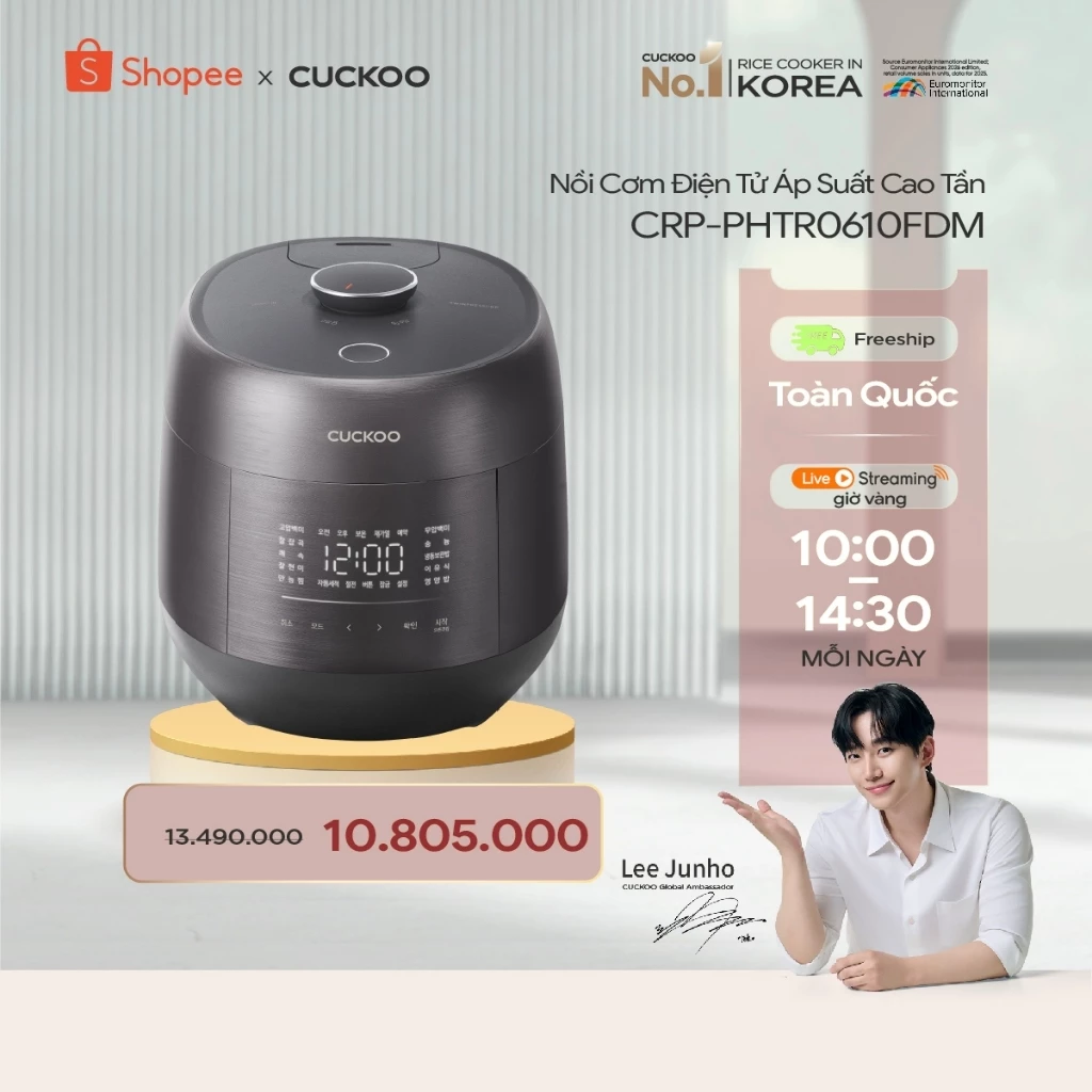 Nồi Cơm Điện Tử Áp Suất Kép Cao Tần Cuckoo 1.08L CRP-PHTR0610FDM Lòng nồi phủ men X-WALL BLACK SHINE- Ngôn ngữ tiếng Hàn