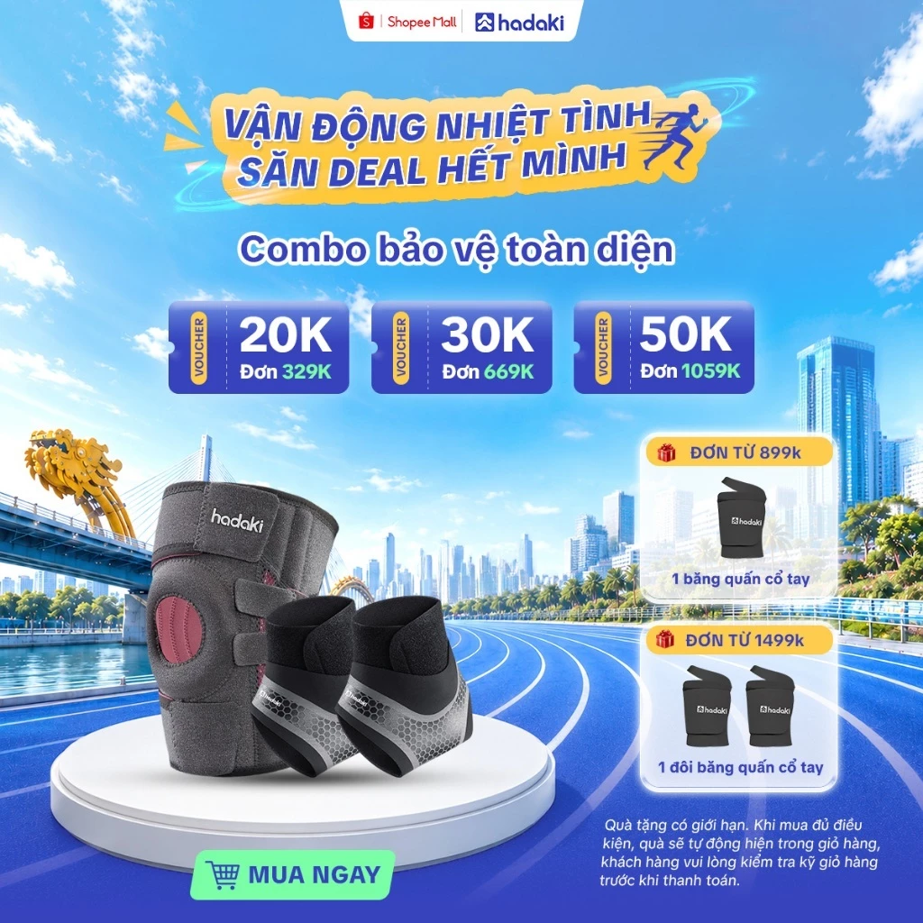 Combo Bảo Vệ Toàn Diện 1 Bó Gối + 2 Băng Quấn Cổ Chân HADAKI – Chống Chấn Thương, Hỗ Trợ Khớp Gối & Cổ Chân Khi Thể Thao