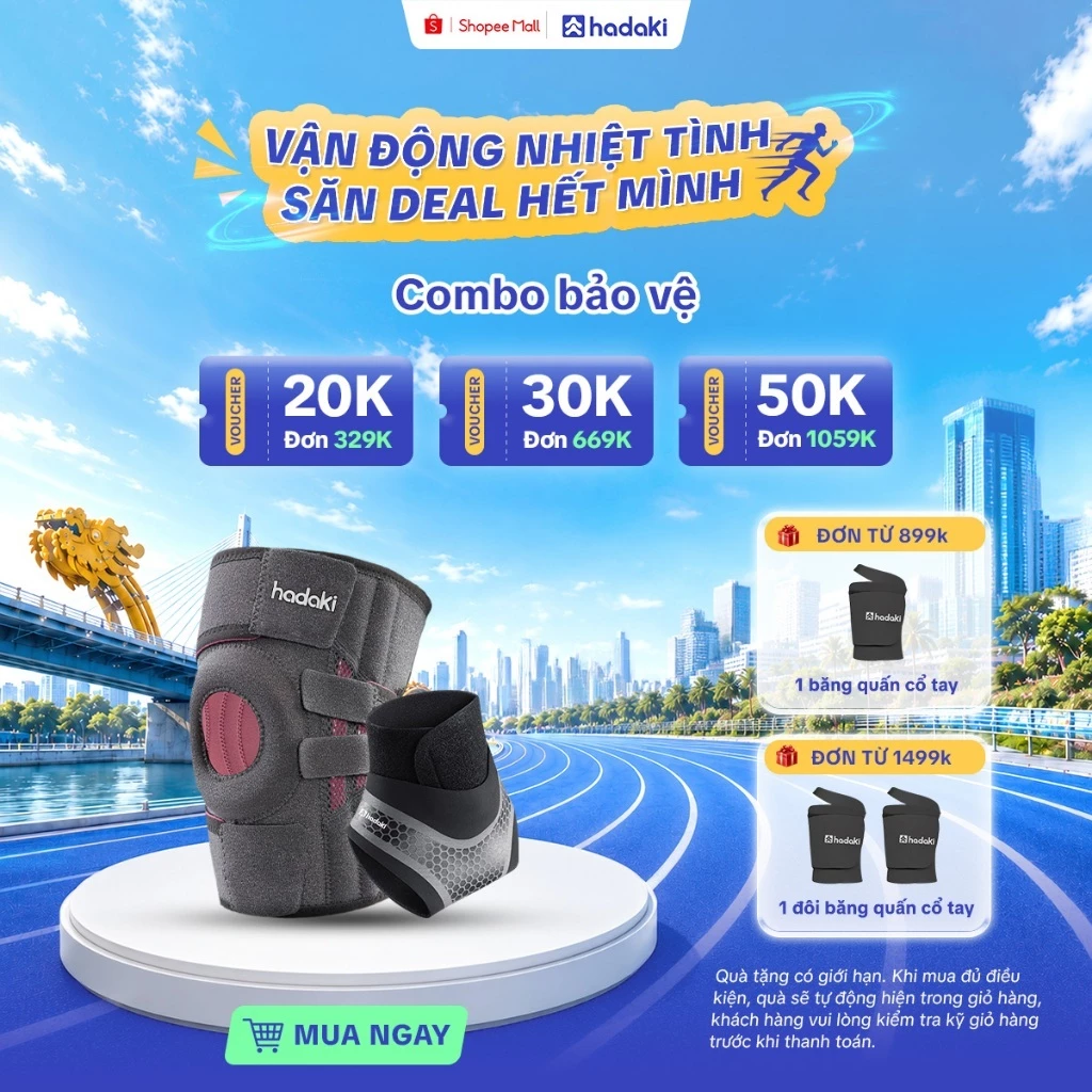 Combo 1 Bó Gối Trợ Lực & 1 Băng Cổ Chân HADAKI - Đệm EVA, 4 Lò Xo, Chống Lật Sơ Mi, Hỗ Trợ Người Già & Chơi Thể Thao
