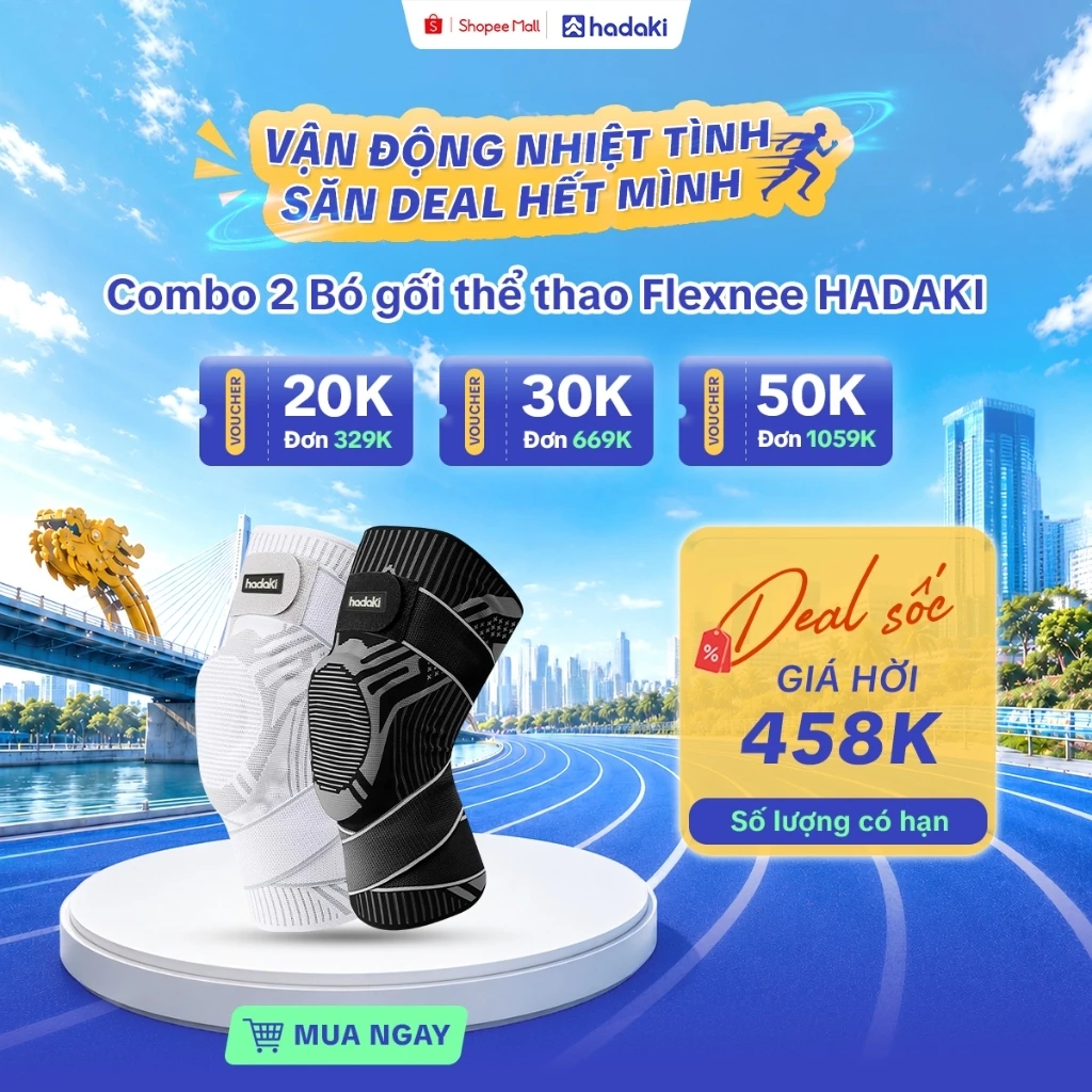 Combo 2 Cái Bó Gối HADAKI FlexKnee Chính Hãng - Đai Bảo Vệ Dây Chằng, Chống Trượt, Hỗ Trợ Phục Hồi & Chơi Thể Thao