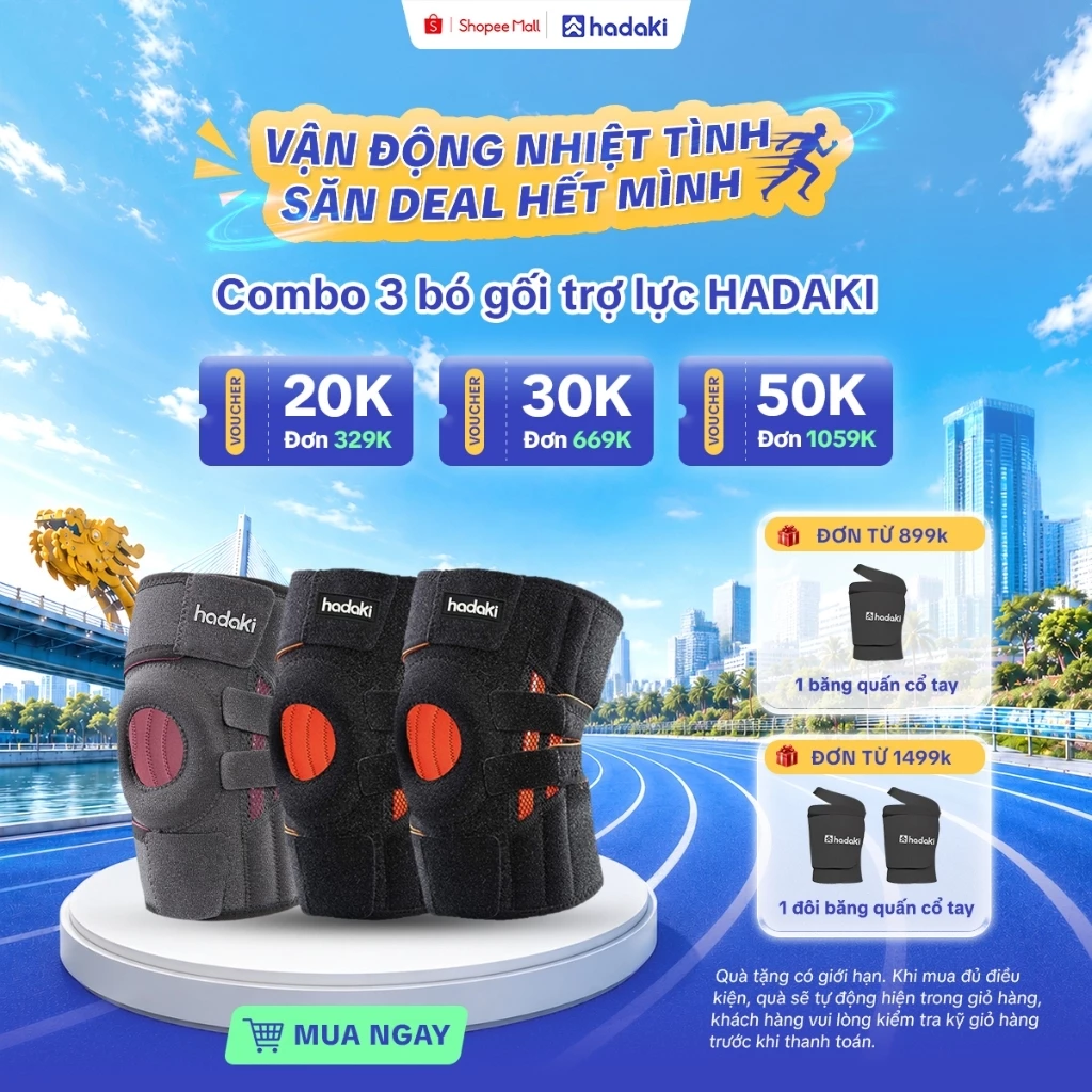 COMBO 3 Bó Gối HADAKI Chính Hãng – Trợ Lực Khớp Gối, Ngừa Chấn Thương, Co Giãn 4 Chiều