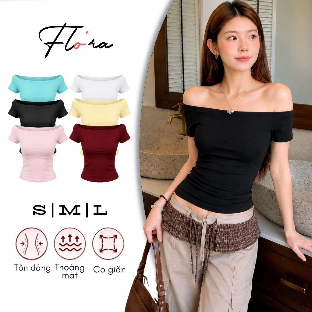 [MÀU MỚI] Áo Thun Trễ Vai Nữ Chất Borip Lụa DD87, Ôm Body Co Giãn 4 Chiều Flo'ra
