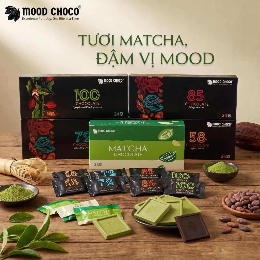 [HỘP 24 GÓI] Socola Nguyên Chất Ít Đường MOOD CHOCO Đen Đắng Dark Chocolate 120 gram
