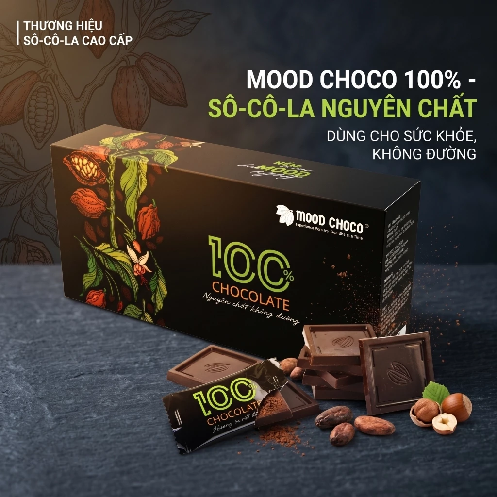 Socola Đen Đắng Cacao Nguyên Chất Không Đường 120 Gram MOOD CHOCO Hộp 24 Gói