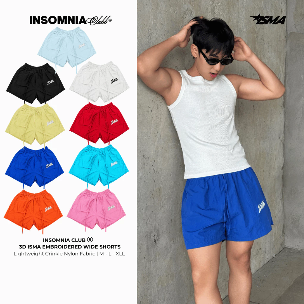[NEW ARRIVAL] Quần Short Gió Nhăn INSOMNIA Thêu 3D "ISMA" Form Ống Rộng Unisex - PS033