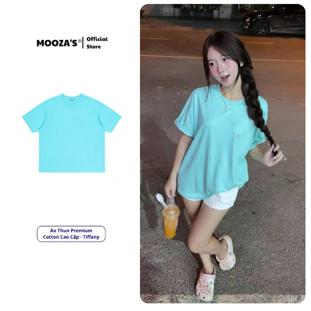 Áo Thun Trơn Form Oversize Unisex Nam Nữ Local Brand Mooza Chính Hãng, Phông 100% Cotton Premium/Tiffany