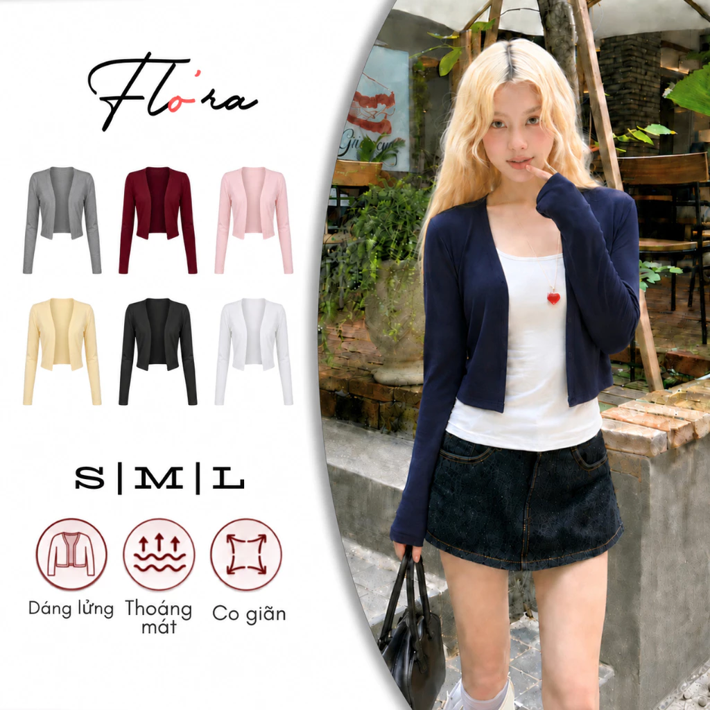[MỞ BÁN] Áo Khoác Cardigan Nữ Dáng Vừa Tay Dài CAR02 Thun Borip Lụa Mịn, Mềm Mại, Thoáng Mát, Co Giãn Êm Ái Flo'ra