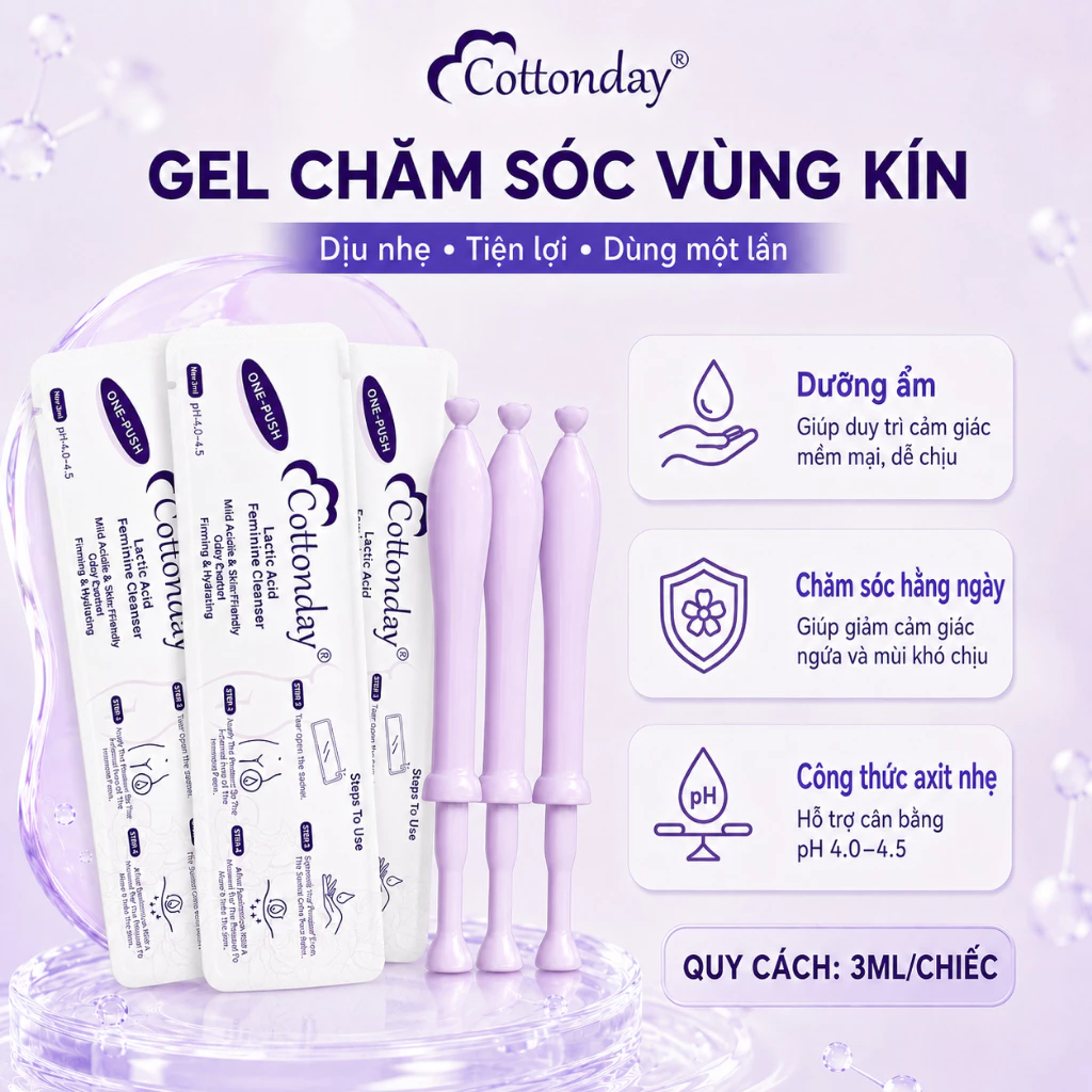 Cottoday - Gel vệ sinh phụ nữ dịu nhẹ, dưỡng ẩm, giảm ngứa, kháng khuẩn, ngăn viêm, sạch khử mùi, chăm sóc da nhạy cảm.