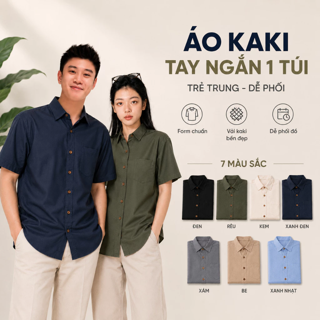 Áo Sơ Mi Kaki Tay Ngắn MISFIT Nam Nữ 1 Túi Form Rộng Unisex, Vải Bền Đẹp Dễ Phối Đồ