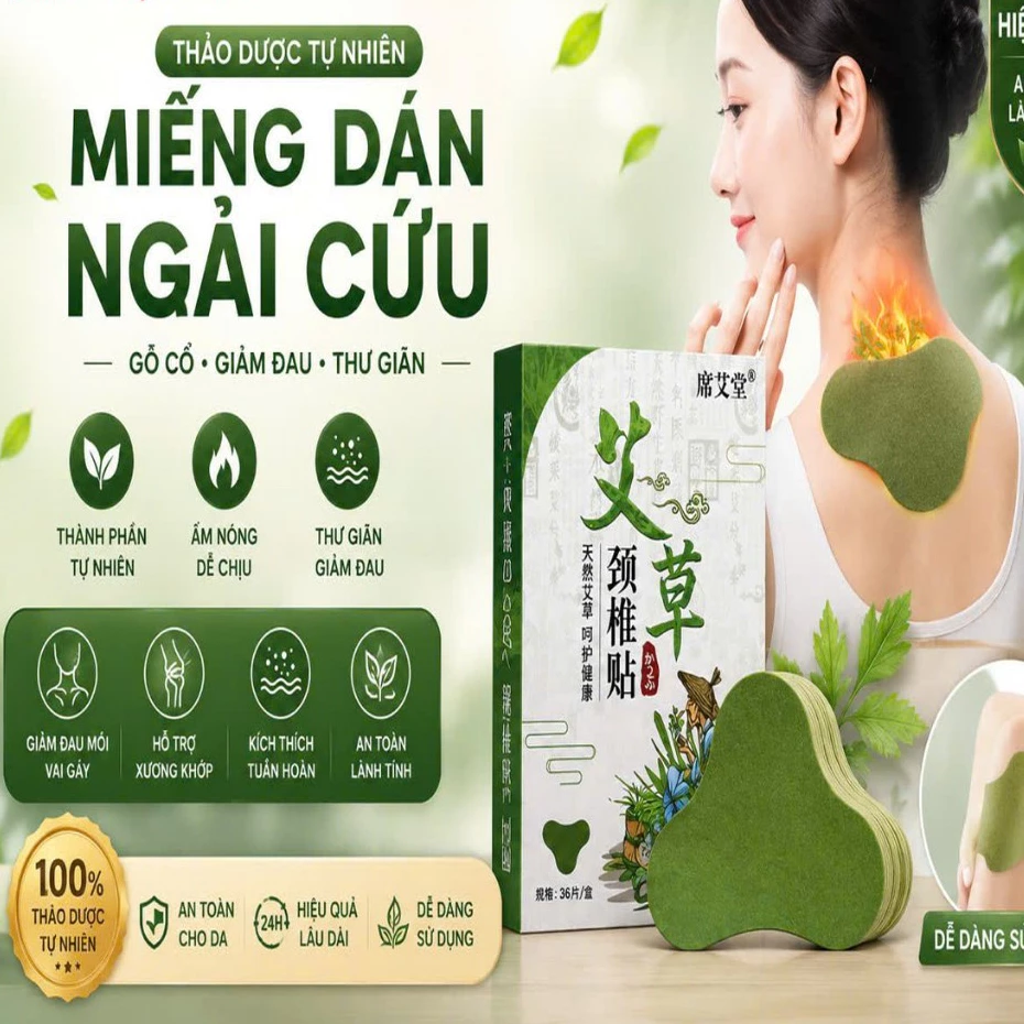 [ HỎA TỐC ] Hộp 12 Miếng Dán Ngải Cứu Vai Gáy Giảm Đau Cổ Vai Gáy