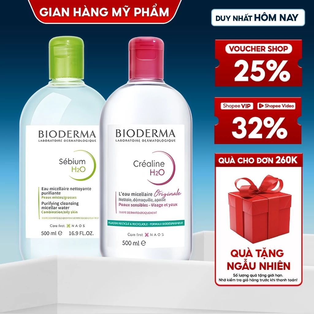 Nước Tẩy Trang Bioderma Làm Sạch Sâu Dành Cho Mọi Loại Da Da Dầu Mụn, Nhạy Cảm Chính Hãng 500ml