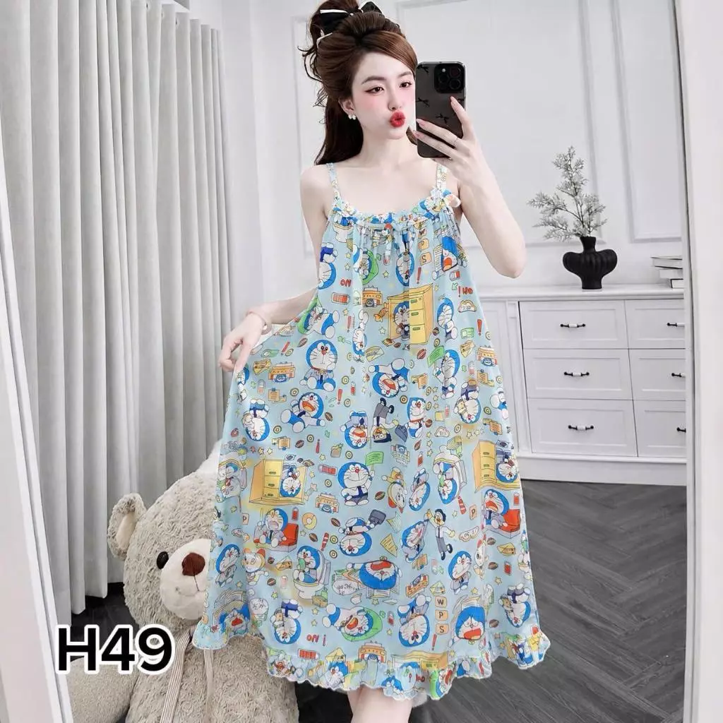 H3- Váy Ngủ TOLE Mềm Hai Dây - Hoa Nhí Dễ Thương- Mát Mẻ Thoải Mái Mùa Hè- (40-60kg)