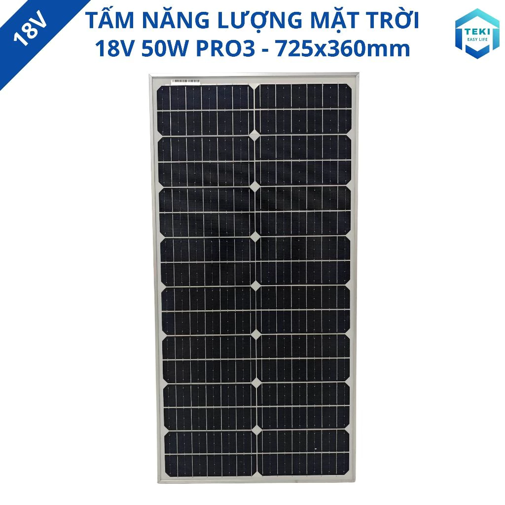 TẤM NĂNG LƯỢNG MẶT TRỜI MONO 18V 50W PRO3 725x360mm - TEKI