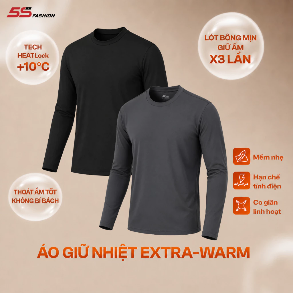 [GIÁ MỞ BÁN] Combo 2 Áo Giữ Nhiệt Nam EXTRA-WARM 5S FASHION Cổ 3 Phân, Giữ Ấm, Trơn Basic 2C-M0AGN25105