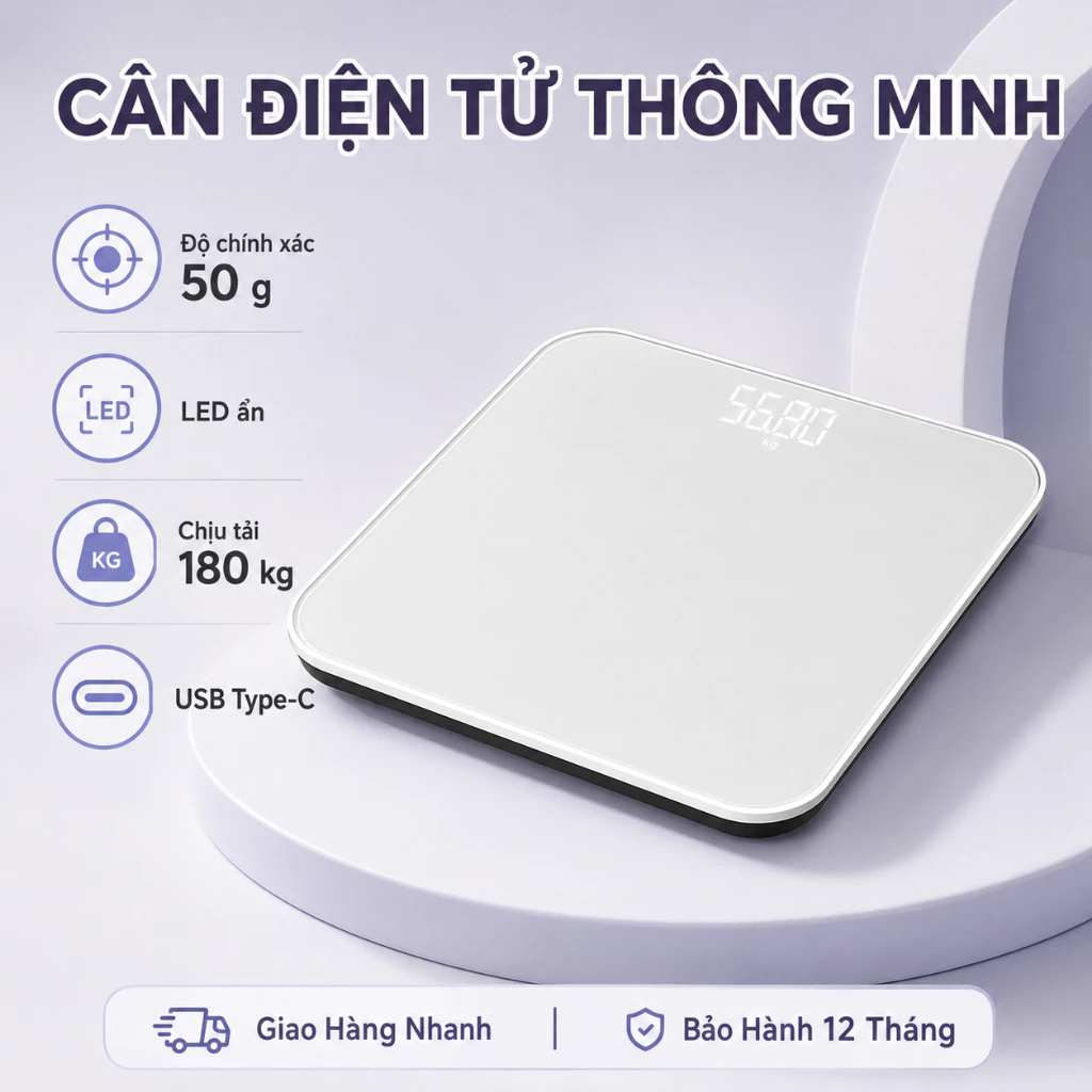 ONR-Cân Điện Tử Sức Khỏe 180KG, Sạc USB, Màn Hình LED, Kính Cường Lực, Độ Chính Xác Cao