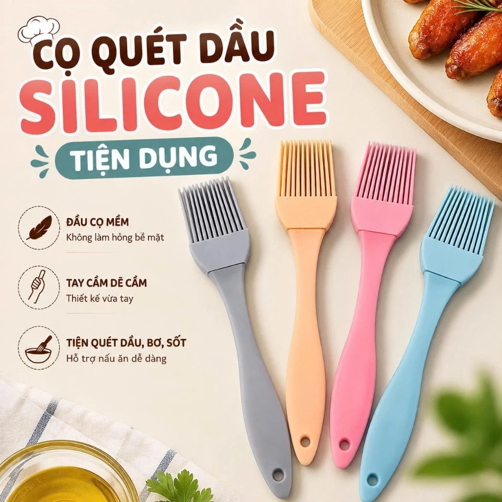 Chổi quét dầu, quét gia vị bằng silicon chịu nhiệt an toàn 17x3.2cm