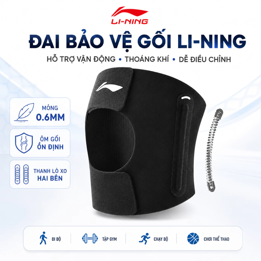 Bó gối bảo vệ Shiwei Lining, hỗ trợ phục hồi chấn thương vải co giãn mềm mại thoáng khí LDEU264