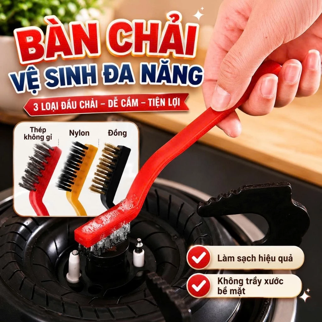 Bộ 3 bàn chải thép vệ sinh bếp gas,nhà bếp chuyên dụng