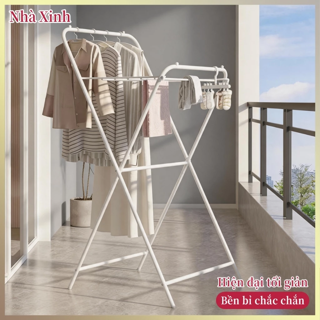 Giá phơi quần áo gập được tiện dụng, tiết kiệm diện tích, dễ sử dụng cho gia đình, phòng trọ và ban công nhỏ