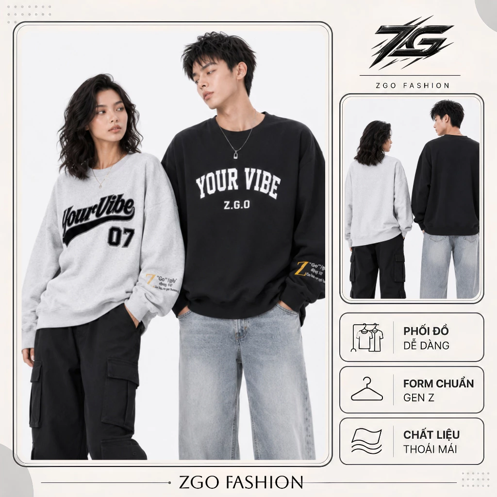 Áo sweater boxy ZGO form rộng kiểu dáng lệch vai phong cách Ulzzang chất vải nỉ dày dặn AZG06