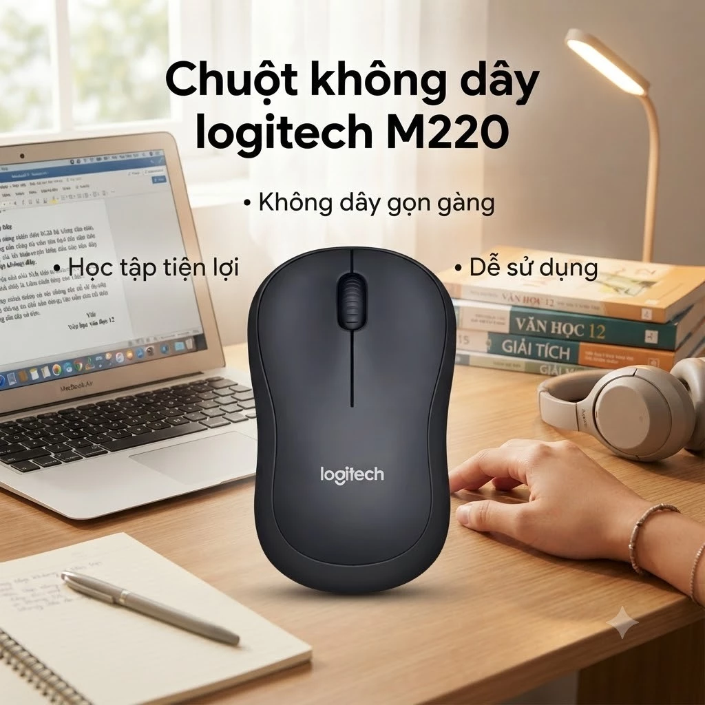 Chuột Không Dây Silent M220 – Chuột Máy Tính Giảm Tiếng Ồn, Click Êm, Nhỏ Gọn Tiện Dụng Cho Laptop PC