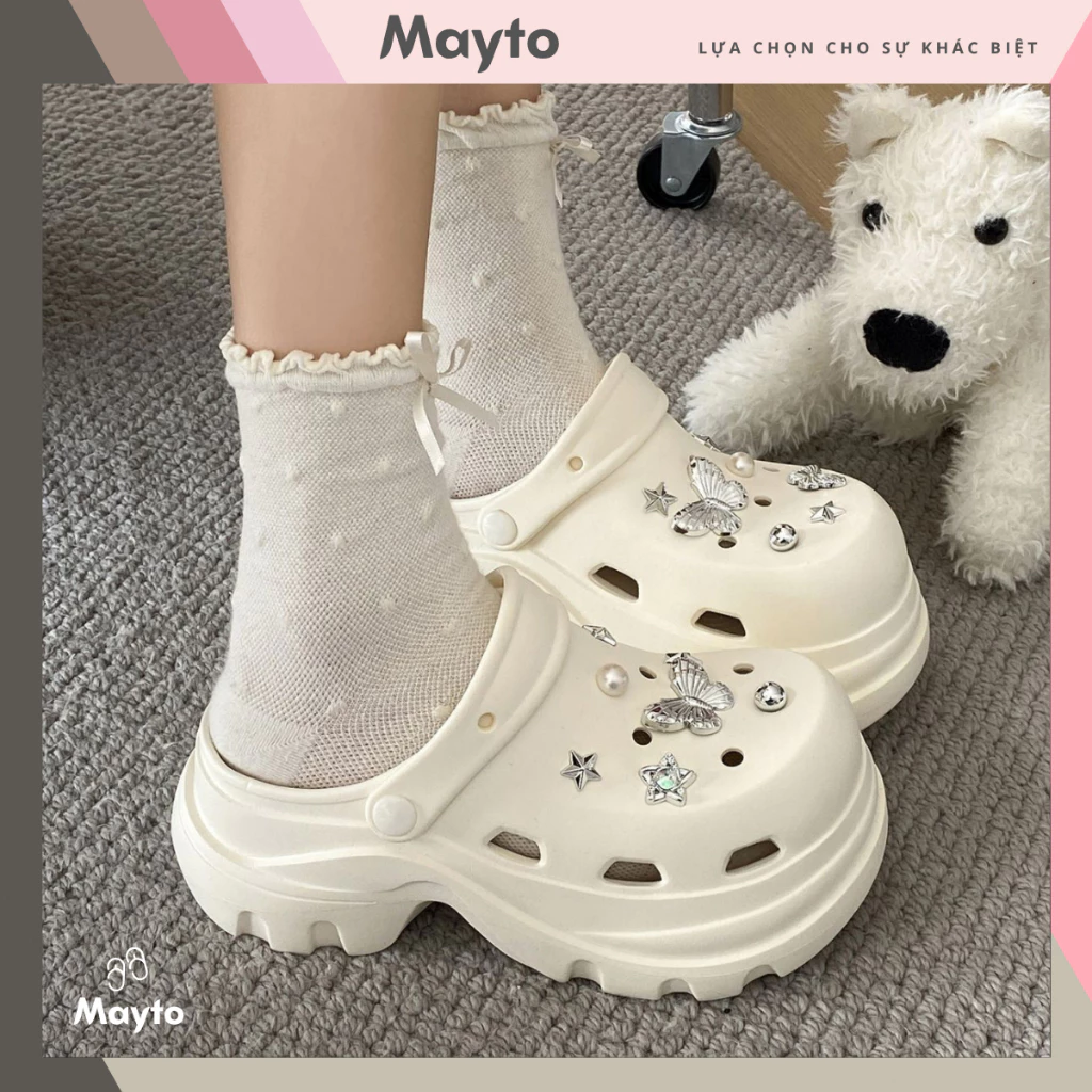 Dép nữ, dép sục Mayto đế cao 7cm Lucky V2 kèm sticker Sao bạc bling dễ thương có quai hậu CS-310