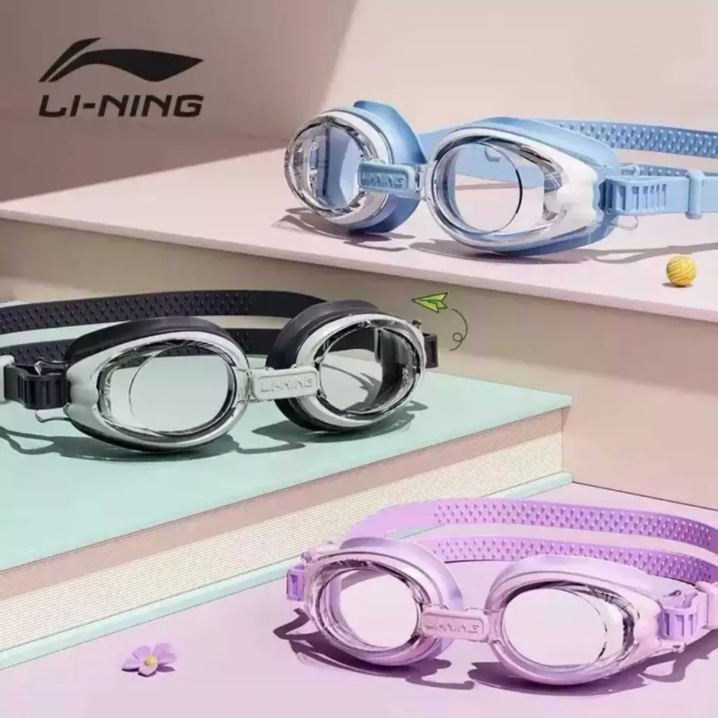 Kính bơi trẻ em nhiều màu Shiwei LI-NING cao cấp, viền silicon mềm mại thoải mái bơi lội LNJV254