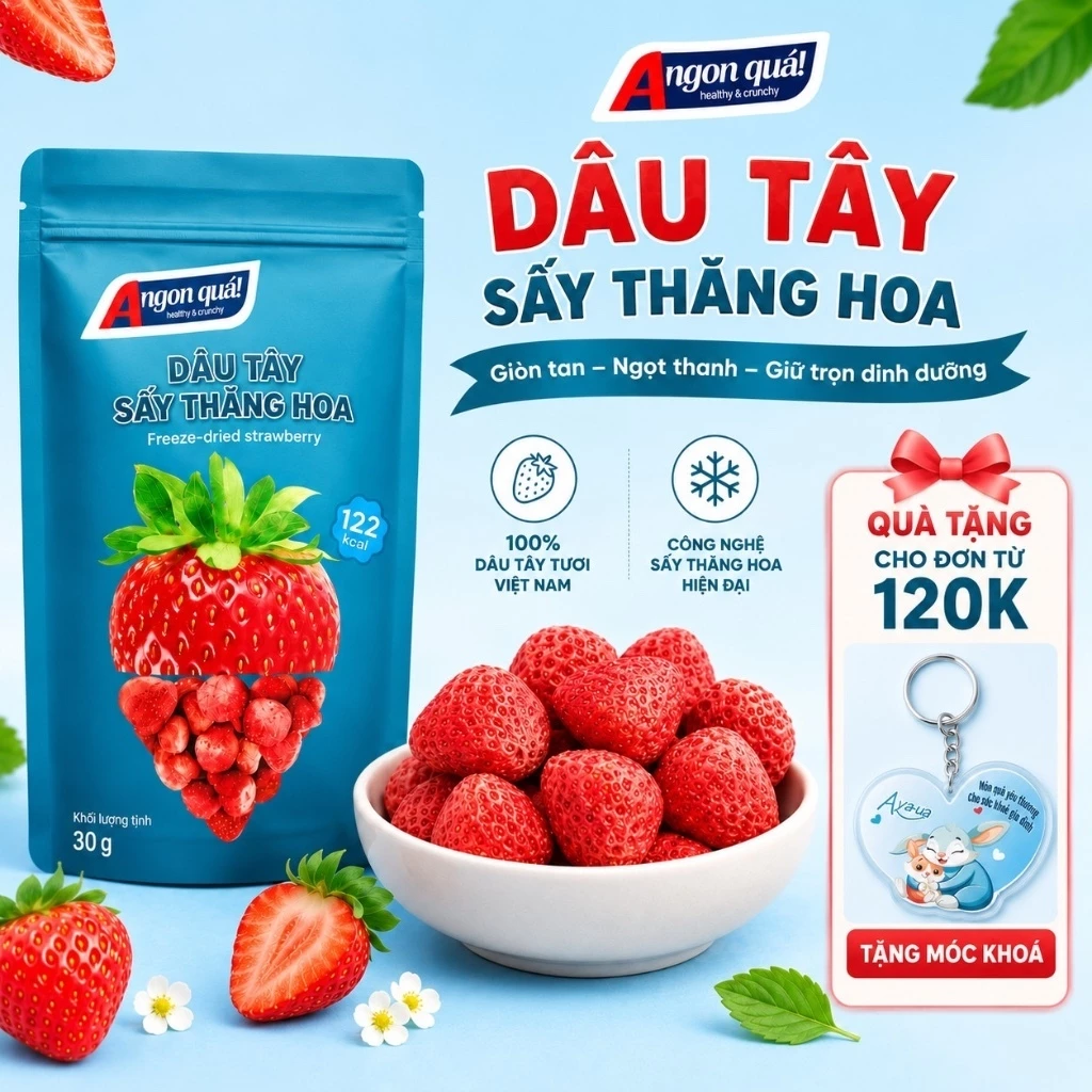 COMBO 4 Dâu Tây Sấy Khô Thăng Hoa A ngon quá! 100% Dâu Tây Tươi Việt Nam không màu không chất bảo quản - Gói 20g, 30g