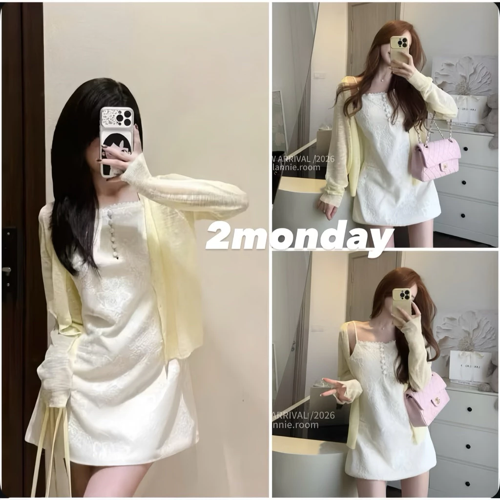 [HÀNG LOẠI 1/ SẴN] VÁY HAI DÂY REN THÊU HOA CÚC BỌC MẶC THU SIÊU XINH 2MONDAY V73