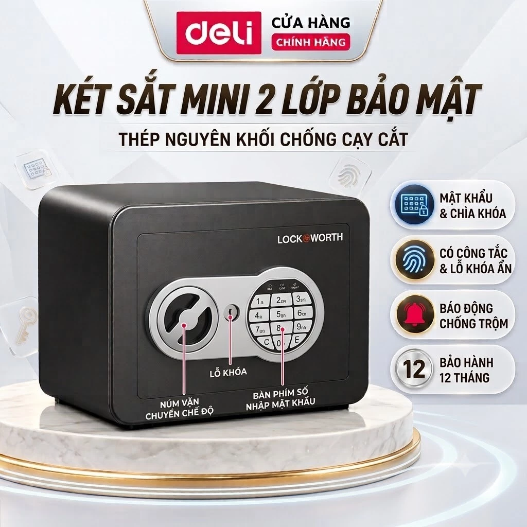 Két Sắt Mini DELI Khóa Điện Tử Có Khe Đút Tiền Chống Cháy, 2 Phương Thức Mở Khóa, Bảo Mật Cao An Toàn