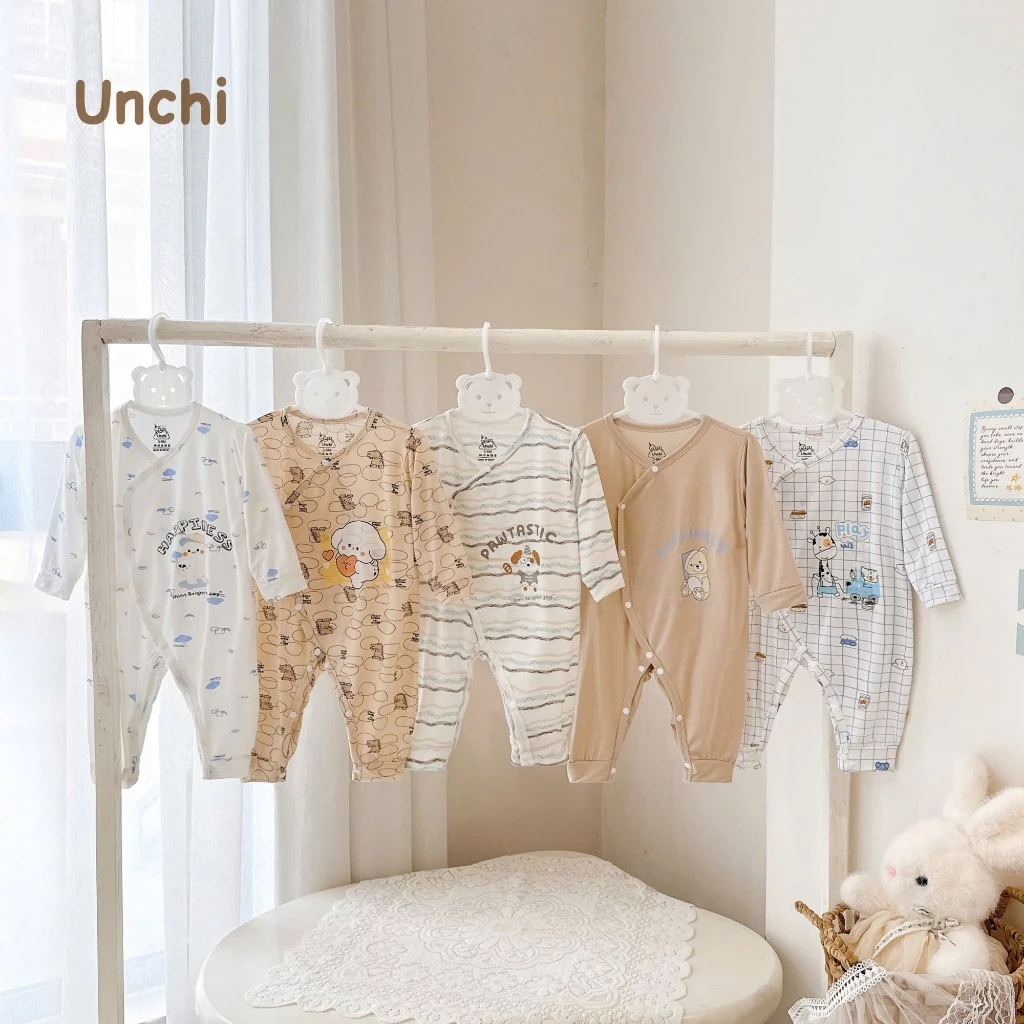 BDY2. Bodysuit Sơ Sinh Unchi Vạt áo 2 Lớp Kín Bụng Bé, Vải Bamboo Mềm Mịn Cho Bé 3-9kg