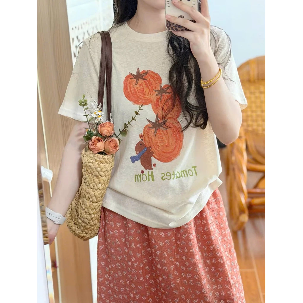 Áo ngắn tay nữ thun giấy tone màu mùa thu Menina_studio, áo thun nữ xược thời trang