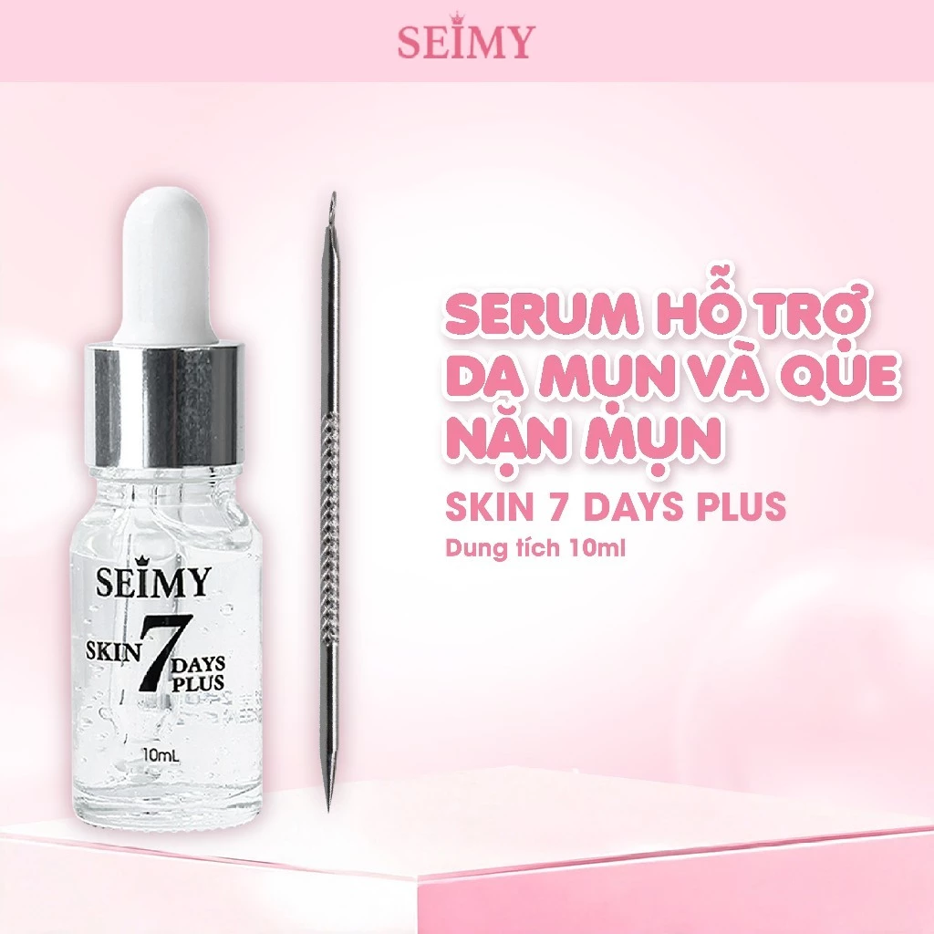 Combo Serum Hỗ Trợ Da Mụn Thâm Và Que Nặn Mụn Seimy - Skin 7 Days Plus- 10ml