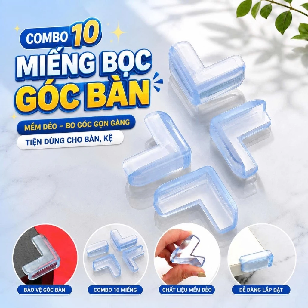Set 10 bọc góc cạnh bàn bằng silicon nhiều hình tiện lợi an toàn cho bé