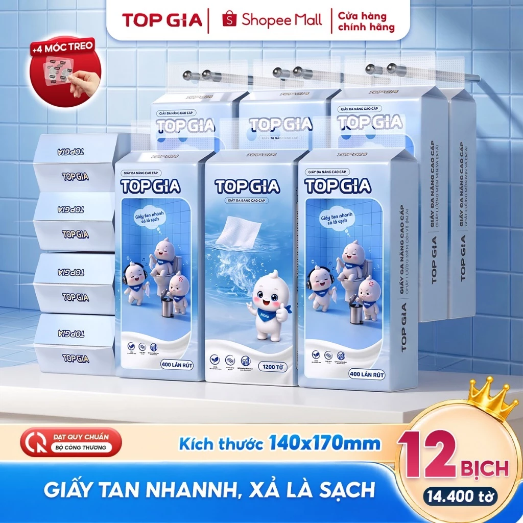 [COMBO SIÊU LỚN] Giấy rút đáy đa năng Melto TopGia dễ tan trong nước, tiện lợi an toàn, thùng 5,8,12 bịch