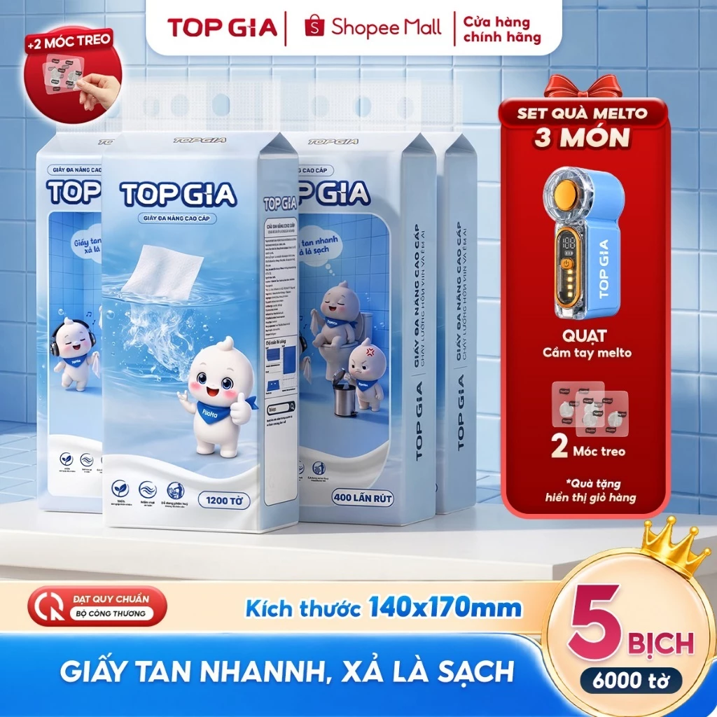[MUA 1 ĐƯỢC 5] Giấy rút đáy đa năng Melto TopGia dễ tan trong nước, tiện lợi an toàn, 400 rút