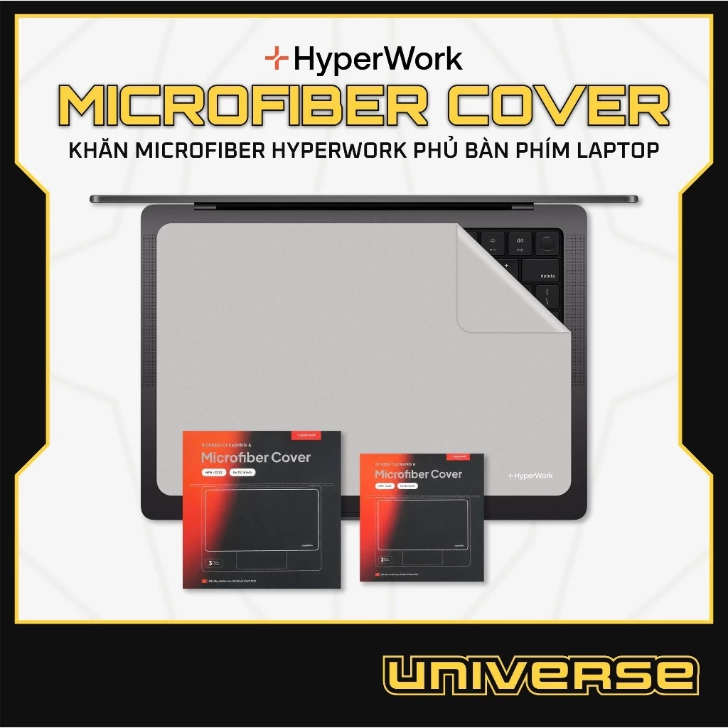Bộ 3 Khăn Microiber Phủ Phím Laptop HyperWork Microiber Cover Suede 190 GSM Cao Cấp Chống Tì Đè Màn Hình Vệ Sinh Laptop