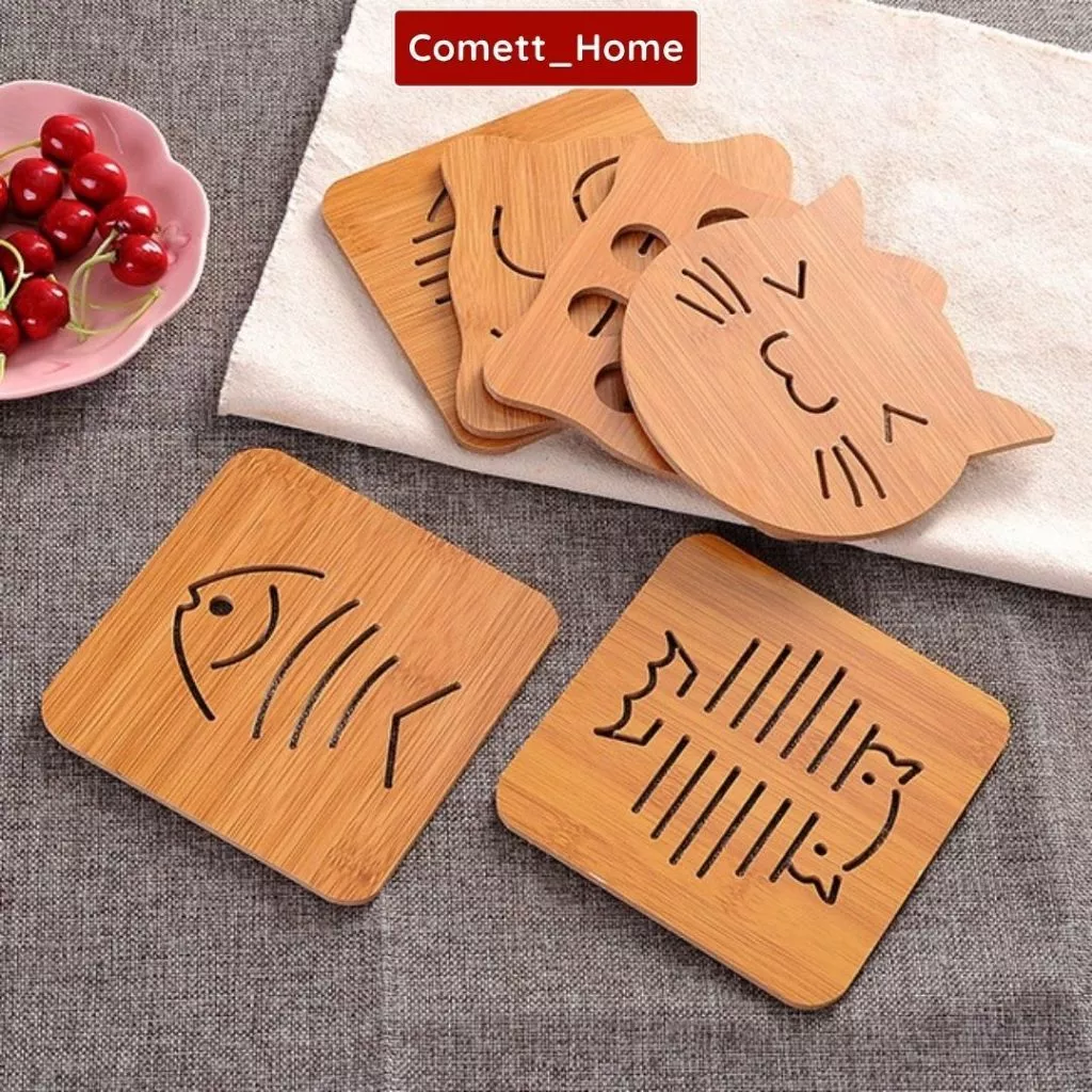 Miếng Lót Nồi Cách Nhiệt Gỗ Ép Hình Vuông Ngộ Nghĩnh - Lót Nồi Kích Thước 14*14cm