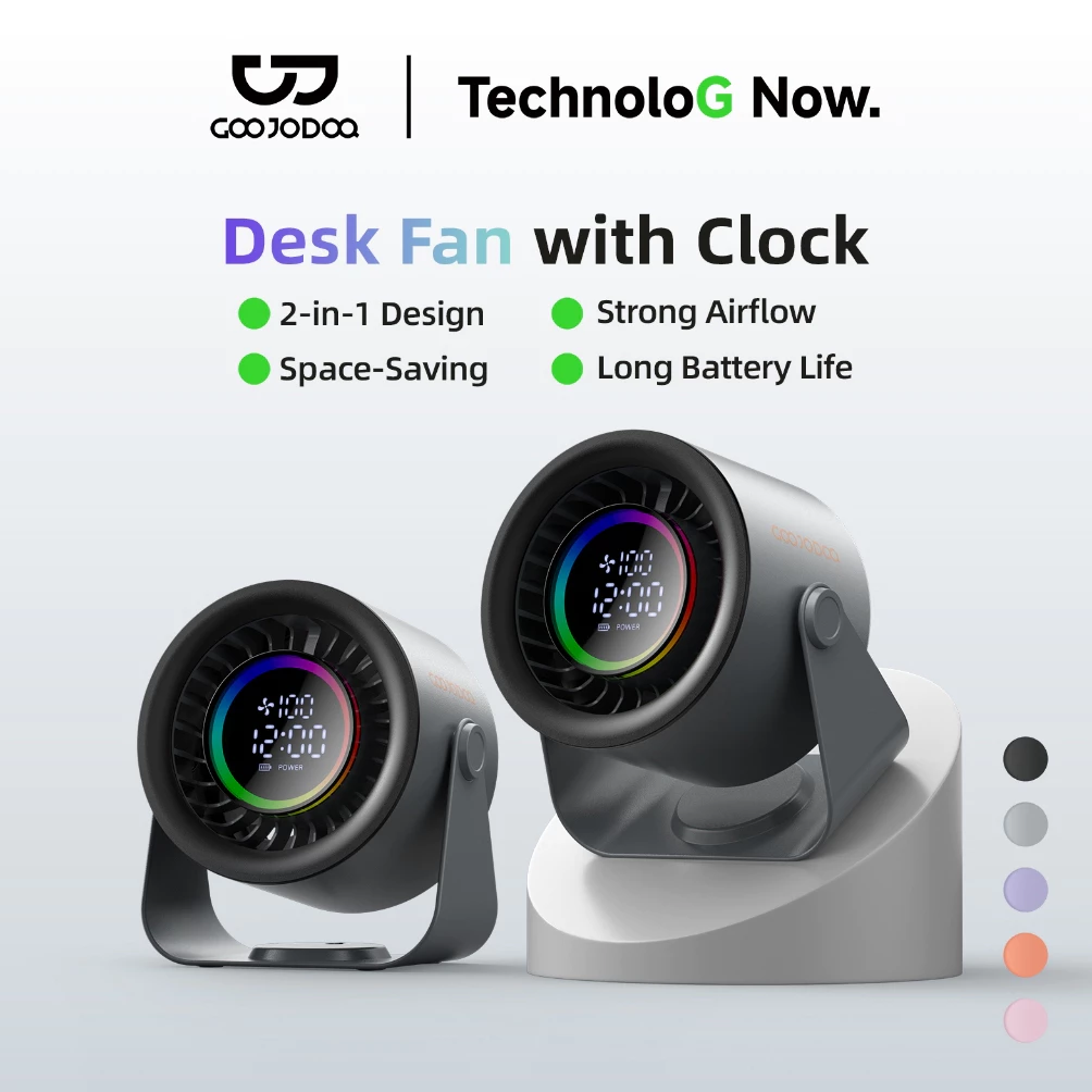 GOOJODOQ Quạt turbo Để Bàn 2 Trong 1 Vừa Là Quạt Vừa Là Đồng Hồ,100 Mức Gió,Màn Hình Số,Pin 4000mAh