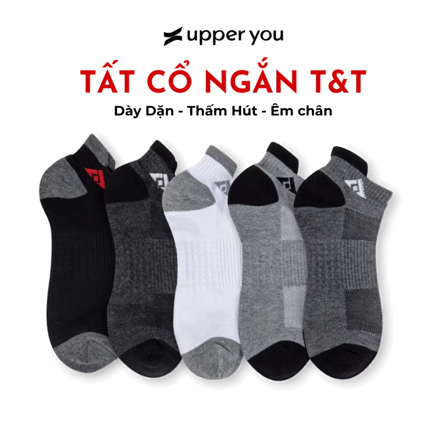 [Combo5] Tất vớ nam nữ phổ thông cổ ngắn T&T  logo chun trơn, vớ giá rẻ dày dặn, thấm hút, êm chân nhiều màu - 257