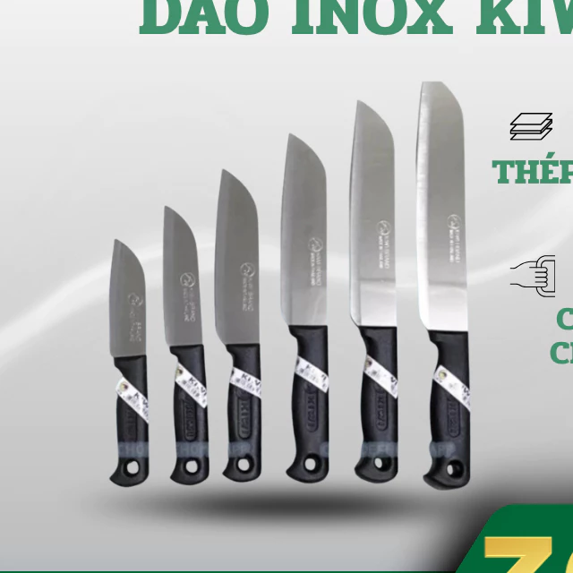 Dao inox KIWI Thái Lan đa dạng kích cỡ, dao làm bếp cán nhựa đen cầm êm tay lưỡi dao sắc bén - Đồ Nhà Bếp Giá Rẻ