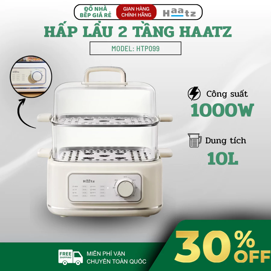 Nồi Lẩu Hấp 2 Tầng Haatz HTP099 Dung Tích 10L Đa Năng Tiện Lợi, Phù Hợp Gia Đình Nhỏ BH 24 Tháng - Đồ Nhà Bếp Giá Rẻ