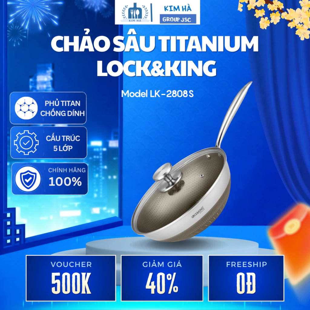 Chảo Sâu Lòng Titanium LOCK&KING Thiết Kế Lòng Chảo Rộng, Dày Dặn Phù Hợp Nấu Các Món Nước - Kim Hà Group JSC Chảo