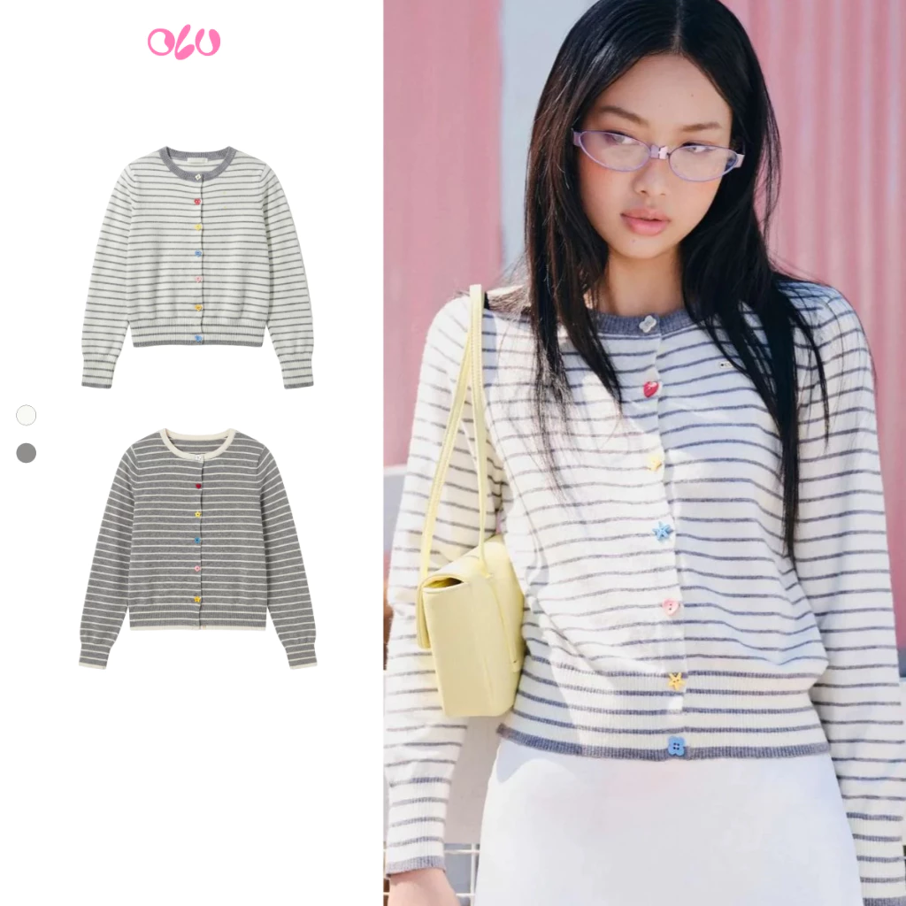 Áo cardigan OLV Knit Striped Buttoned Cardigan nhiều màu phù hợp đi chơi đi làm