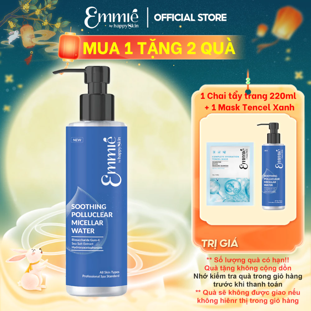 [MUA 1 TẶNG 2 QUÀ] 01 CHAI Nước Tẩy Trang Làm sạch Bụi mịn Dịu nhẹ Emmie Soothing Polluclear Micellar Water 220ml