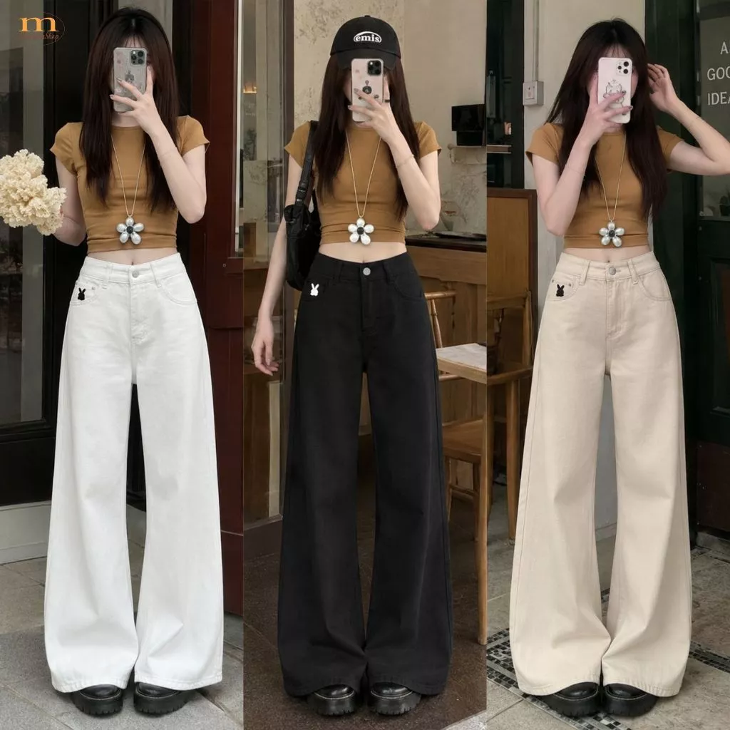 Quần Jean Nữ Bigsize Cạp Cao Ống Rộng Chất Vải Jean Mềm, Quần Bò Ống Rộng Nữ Suông Phù Hợp 40kg-90kg QC5045