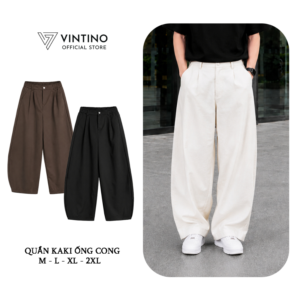 Quần Dài Kaki VINTINO Nam Ống Cong Form Rộng Chất Kaki Mềm Mịn Cạp Chun Khóa…